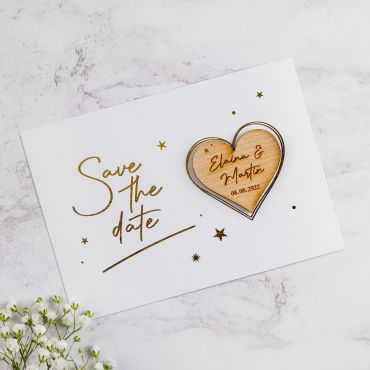 Heart Shaped Magnet with Stars Foiled Save the Date Card- White