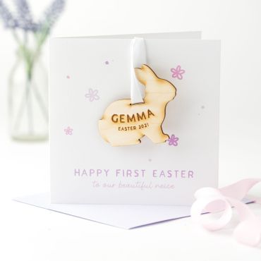 Personalised Wooden Easter Bunny Keepsake Card