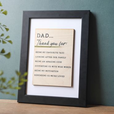 Thanks Dad A5 Printed Wooden Postcard in a Black Frame
