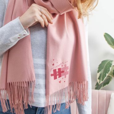 You Complete Me Puzzle Pieces Pink Scarf