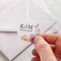 Pressed Floral Initials & Date Printed Wedding Stickers