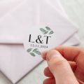 Watercolour Leaves Initials & Date Printed Wedding Stickers