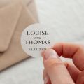 Watercolour Leaves Names & Date Printed Wedding Stickers