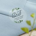 Green Eucalyptus Initials & Details Printed Wedding Stickers