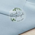 Green Eucalyptus Names & Date Printed Wedding Stickers