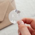 Gold Leaves Initials & Date Foiled Wedding Stickers