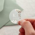 Gold Leaves Initials & Date Foiled Wedding Stickers