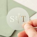 51mm Initials with Floral Line Drawing Foiled Wedding Stickers