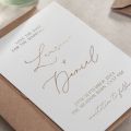 White Foiled Modern Elegance Save The Date with Script Names