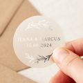 51mm Personalised Message with Leafy Details Foiled Wedding Stickers