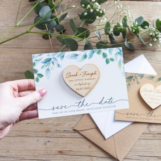 Green Eucalyptus Heart-Shaped Magnet Save the Date