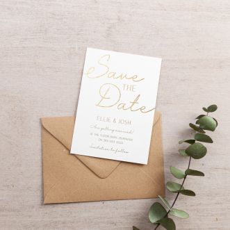 White Foiled Minimal Script Save the Date