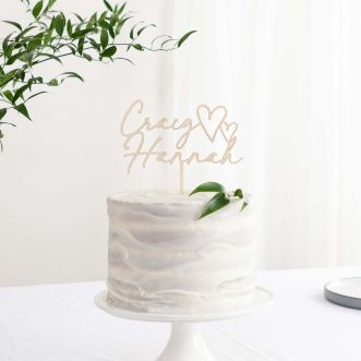 Names & Hearts Wooden Wedding Cake Topper