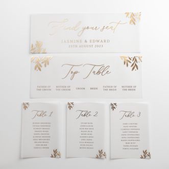 Gold Leaves Foiled Vellum Wedding Table Plan Cards
