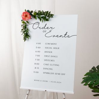 Minimal Script Order of Events Wedding Sign
