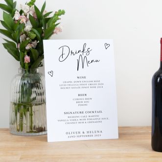 Scattered Hearts Wedding Drinks Menu Sign