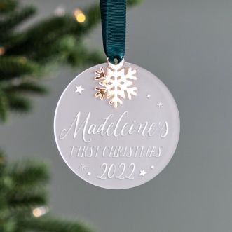 First Christmas Acrylic Hanging Decoration with Gold Snowflake 