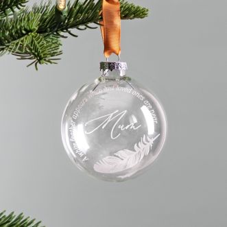Memorial Feather Design Glass Bauble