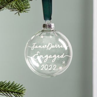 Couples Names Engagement Glass Bauble