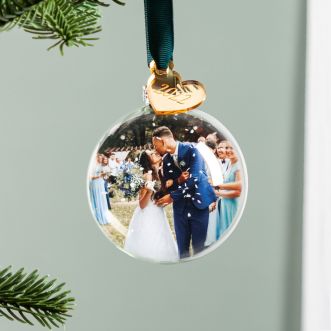 Couples Photo Bauble with Gold Heart Charm