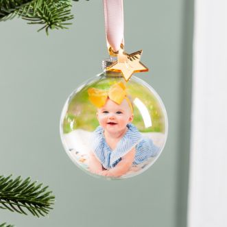 First Christmas Photo Bauble with Star Gold Charm