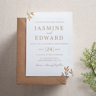 Gold Leaves Foiled Wedding Invitation & Envelope