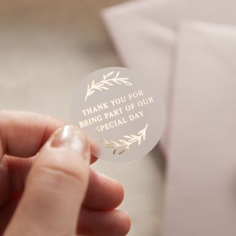 Personalised Message with Leafy Details Foiled Wedding Stickers