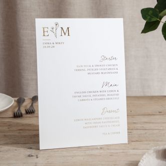 Floral Line Drawing Small Foiled Wedding Menu Signs