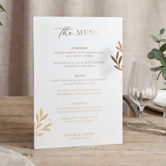 Gold Leaves Small Foiled Wedding Menu Signs