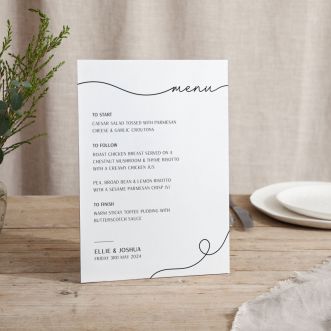 Minimal Script Small Printed Wedding Menu Signs