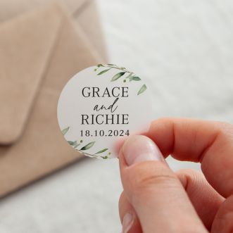 Olive Names & Date Printed Wedding Stickers
