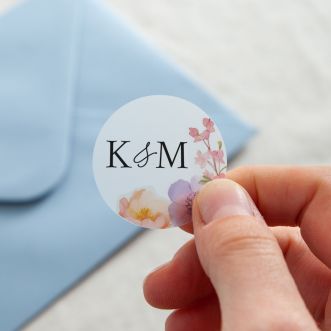 Pressed Floral Initials Printed Wedding Stickers