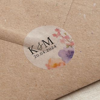Pressed Floral Initials & Date Printed Wedding Stickers