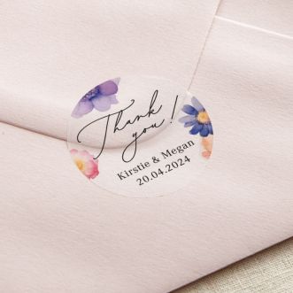 Pressed Floral Thank You Printed Wedding Stickers