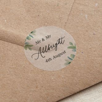 Watercolour Eucalyptus Custom Text Printed Wedding Stickers