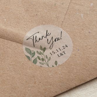 Watercolour Leaves Thank You Printed Wedding Stickers