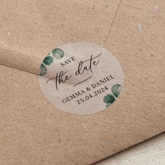 Blue Eucalyptus Save the Date Printed Wedding Stickers