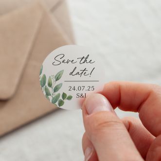 Green Eucalyptus Save the Date Printed Wedding Stickers