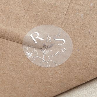 Blossom Initials & Date Foiled Wedding Stickers