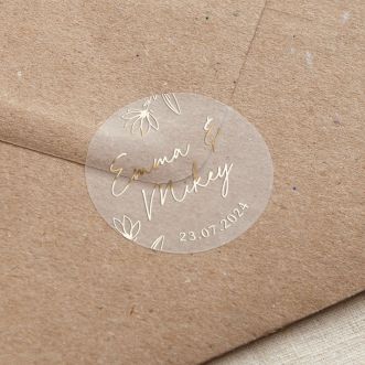 Floral Line Drawing Names & Date Foiled Wedding Stickers