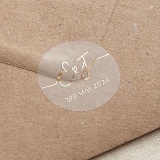 Minimal Script Initials Foiled Wedding Stickers