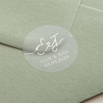 Minimal Script Initials & Details Foiled Wedding Stickers