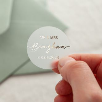 Minimal Script Custom Text Foiled Wedding Stickers