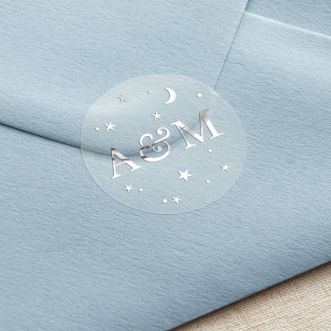 Moon & Stars Initials Foiled Wedding Stickers