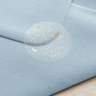Moon & Stars Save the Date Foiled Wedding Stickers