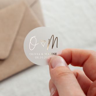 Scattered Hearts Initials & Details Foiled Wedding Stickers