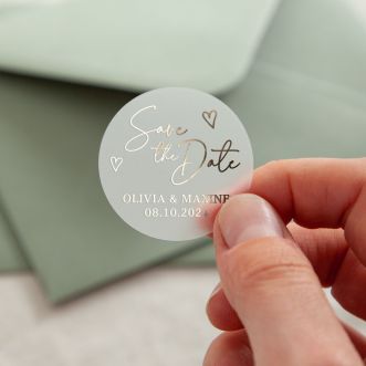 Scattered Hearts Save the Date Foiled Wedding Stickers