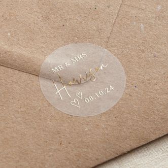Scattered Hearts Custom Text Foiled Wedding Stickers