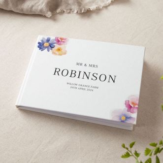Pressed Floral Personalised Bold Surname Wedding Guest Book
