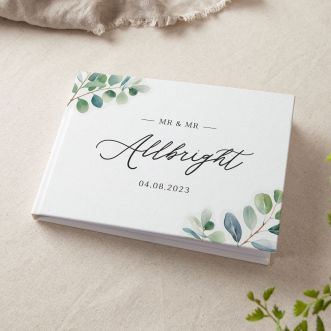 Watercolour Eucalyptus Personalised Surname Wedding Guest Book